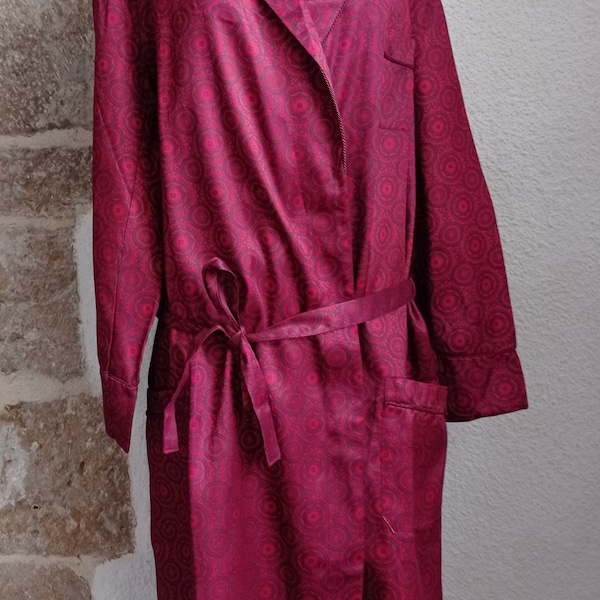 Peignoir robe de chambre homme vintage coton rouge et noir LUI Champs Élysées Paris