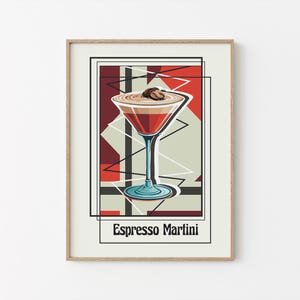 Wydruk artystyczny Espresso Martini | Retro Cocktail | Minimalistyczna elegancka sztuka ścienna | Dekoracja wózka barowego