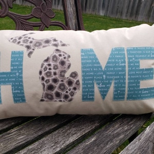 Teal Michigan HOME pillow