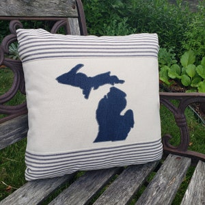 18 inch Navy striped Michigan pillow