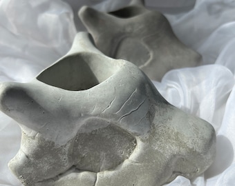 Neutral Gray Cubone Planter • Handcrafted Poke Planter Cement, Home Decor, Gift, Room Decor