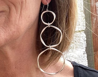 Silver Hoop Earrings, Statement Dangle Hoop Earrings, Lightweight Long Earrings, Gift for Sister/Girlfriend/Best Friend, 925 Ear Wires