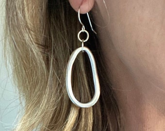 Silver Oval Hoop Earrings, 925 Ear Hooks, Unique Statement Jewellery for Women, Earring Gift for Her, Girlfriend Gift, Bohemian Jewellery