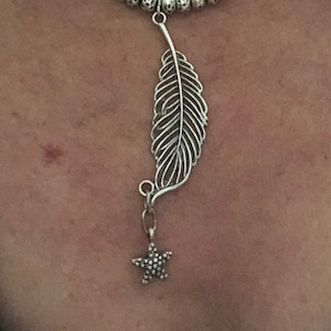 Silver Pendant Necklace, Short Leather Feather Necklace, Black Leather Necklace, Womens Necklace, Silver Feather Pendant Necklace, Choker