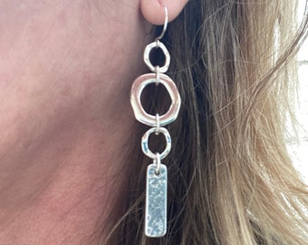 silver dangle abstract earrings, ethnic earrings, long abstract earrings, gift for women, sister gift, 925 ear wire, chic statement earrings