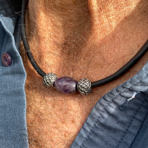 Mens Gemstone Necklace Etsy