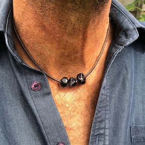 Edelstein-Halsband, Leder und Edelstein-Halsband für Herren, Leder-Halskette mit großen Granat-Perlen für Ihn, Unisex Edelstein-Leder-Halskette