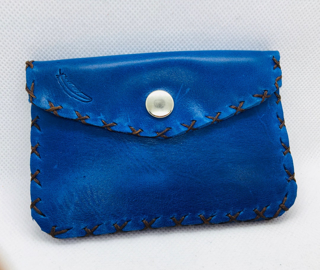 Blue Leather Two Compartment Purse, Card Wallet, Coin Purse, Unisex