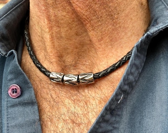 Men's Choker Necklace, Men's Silver Necklace, Men's Vegan Necklace, Men's Black Nekclace, Men's Jewelry, Gift For Boyfriend Husband Dad Him