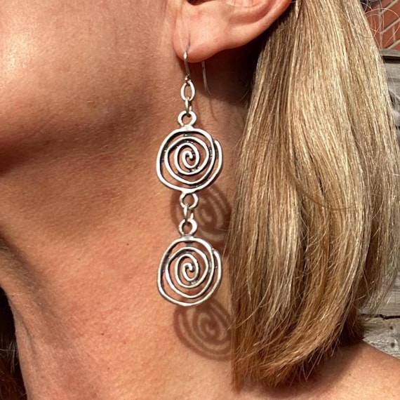 Orecchini Eleganti Goccia Orecchini Pendenti Donna In Argento Sterling 925, Design A Spirale Con Perle E Goccia - Modello #E58, Colore Argento Orecchini A Goccia Lunghi Stile Elegante