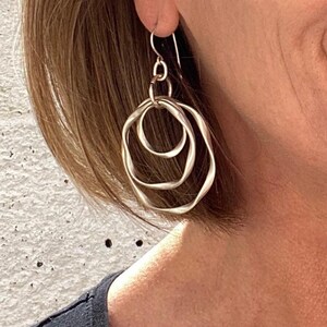 Silver  Hoop Earrings, Silver Statement Dangle and Drop Hoops, Gift for Her, Mum, Girlfriend, 925 Ear Wires, Bohemian Open Circle Earrings