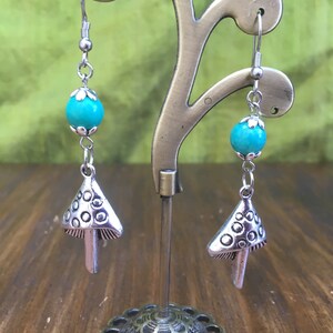 Silver Mushroom Earrings, Toadstool Earrings, Silver Mushroom Dangle Earrings, Toadstool Drop Earrings, Mushroom and Toadstool Jewellery