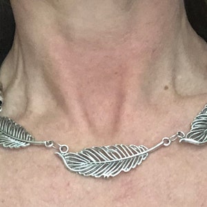 Big Feather Choker Necklace, Silver Feathers Necklace, Silver Feather Pendant, Silver Feather Choker Necklace, Woman Necklace, Silver Choker