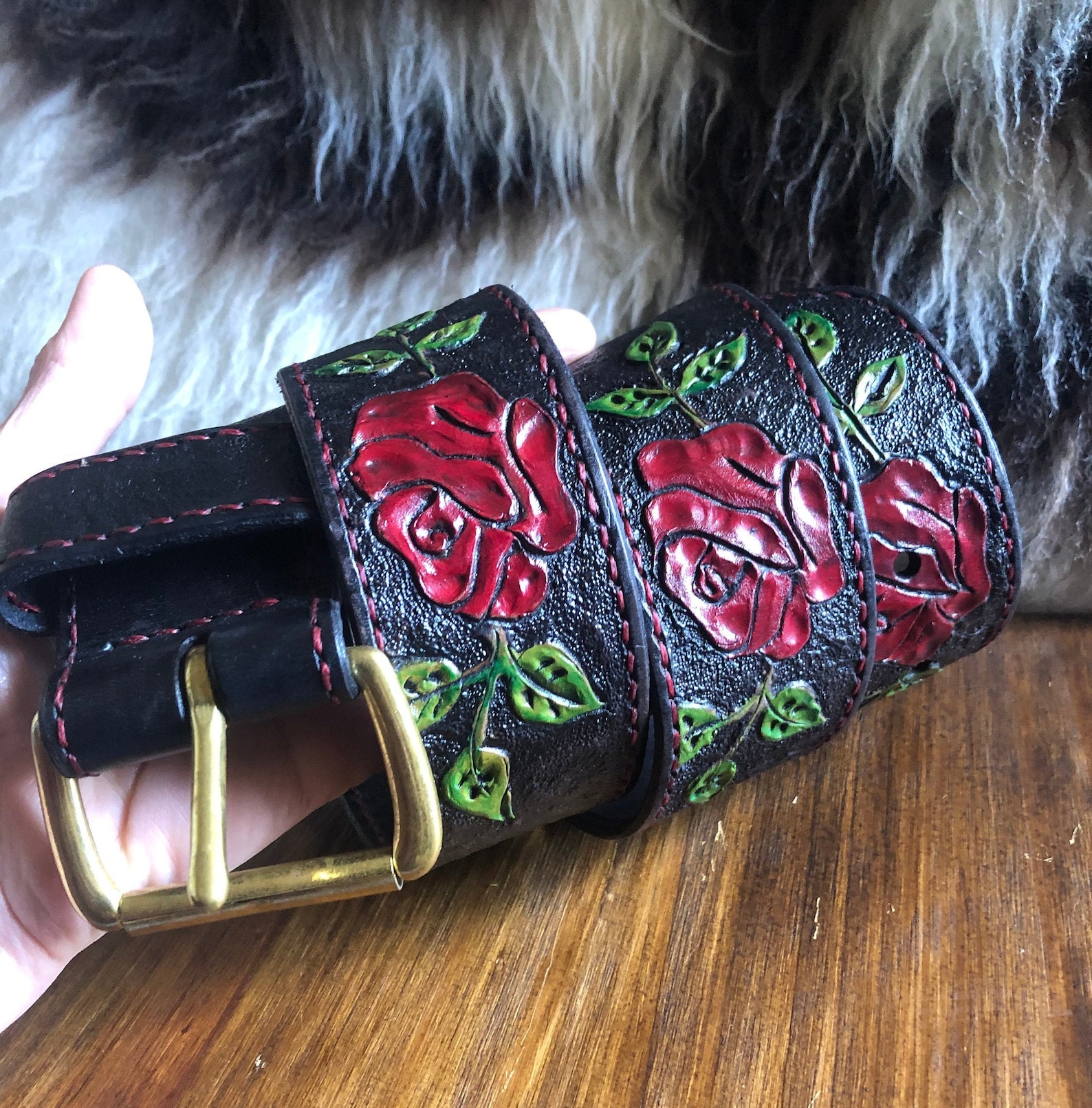 Leather Belt Tooled Leather Belt Rose Leather Belt Roses Etsy