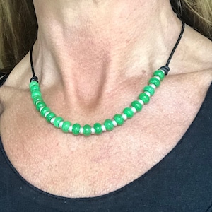 Jade Necklace, Leather Green Jade Necklace, Unisex Jade Necklace, Myanmar Jade Bead Necklace, Green Jade Necklace, Mans Necklace, Jade Beads