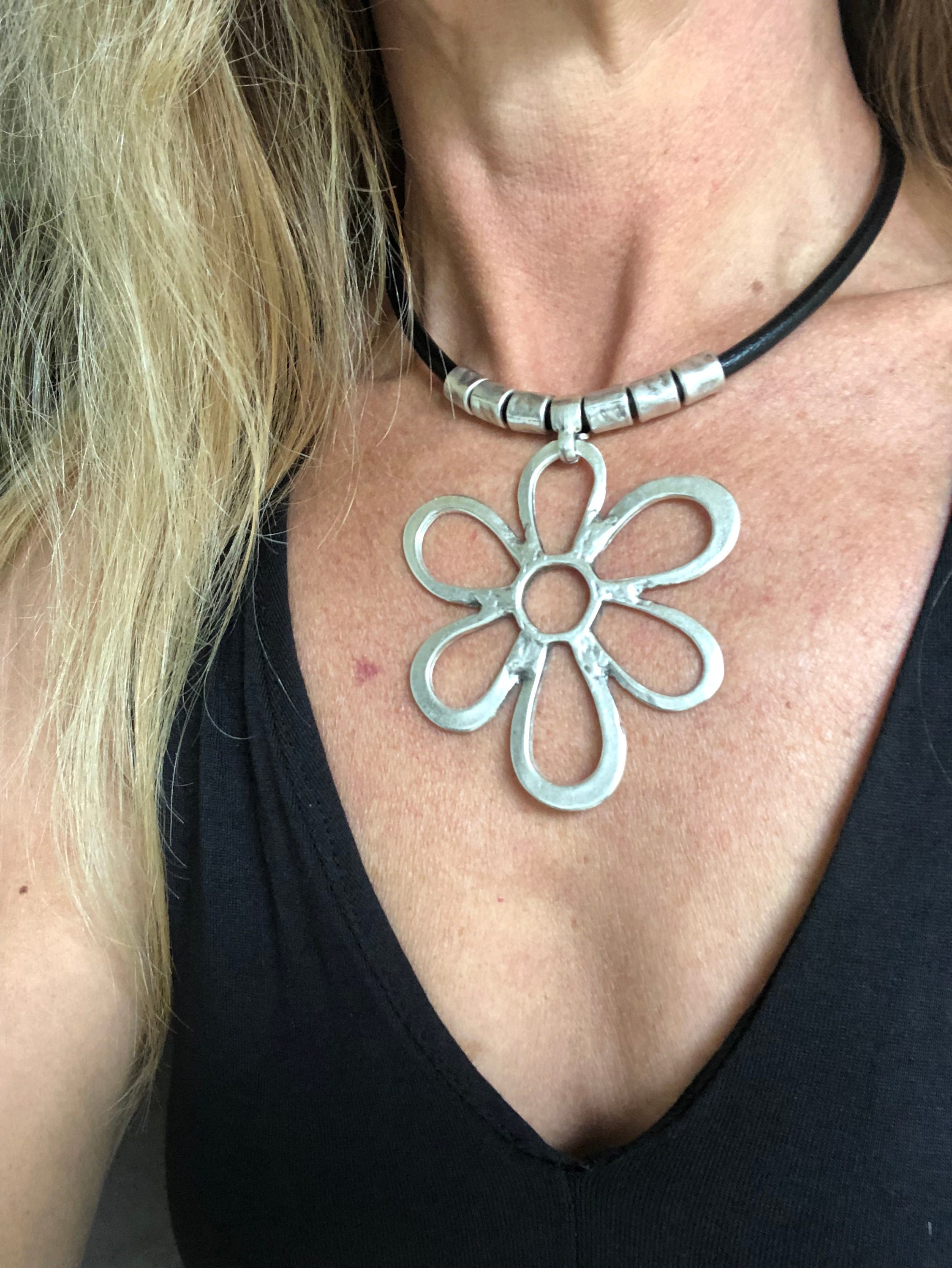 Yellow Gold Large Flower Pendant — Flamingo Jewelry