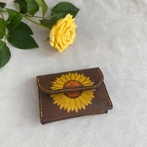 Cadeau sac à main en cuir pour elle, portefeuille porte-cartes, sac à main en cuir marron personnalisé, cadeau de 3e anniversaire, portefeuille personnalisé pour femme