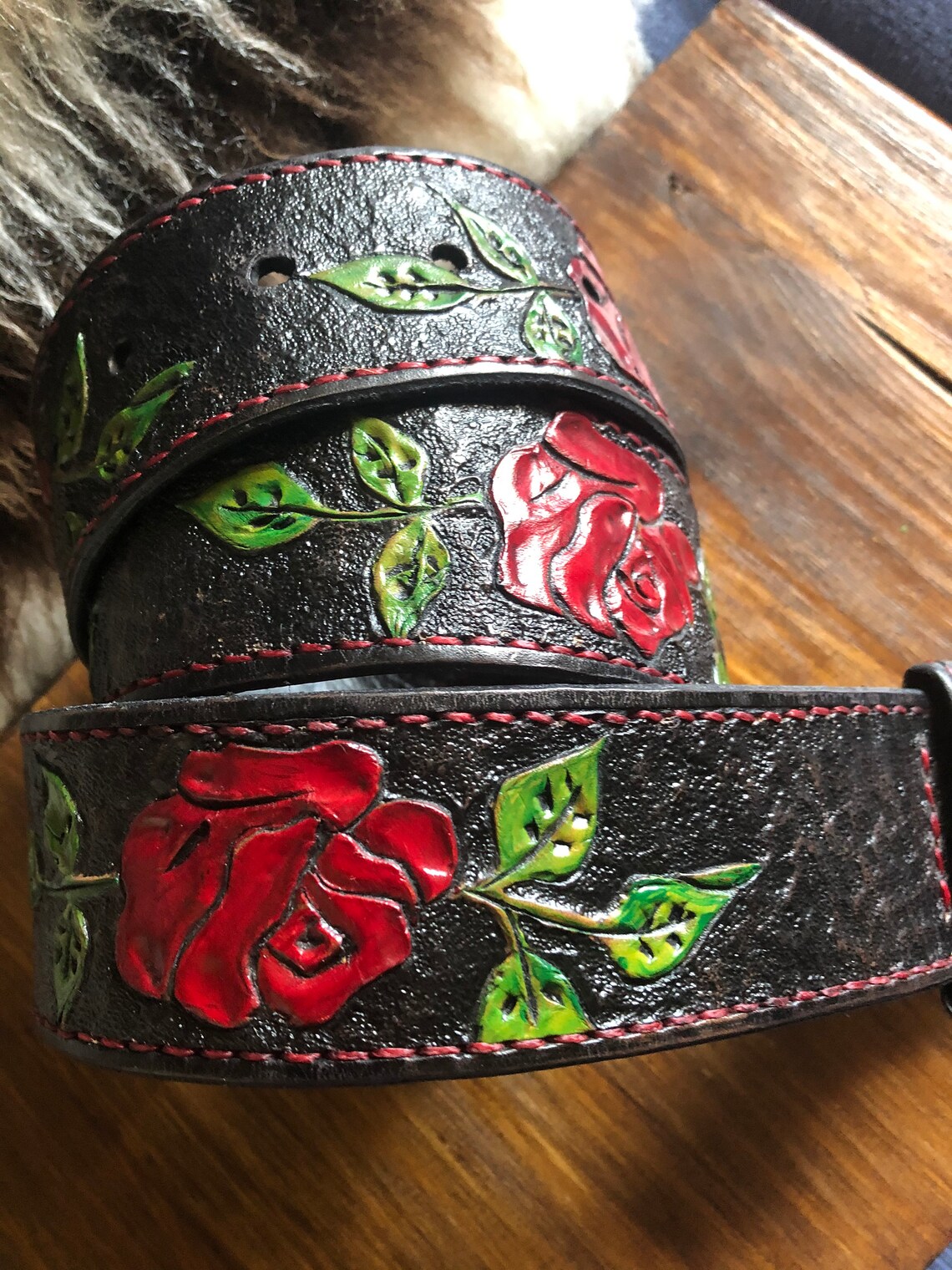 Leather Belt Tooled Leather Belt Rose Leather Belt Roses Etsy