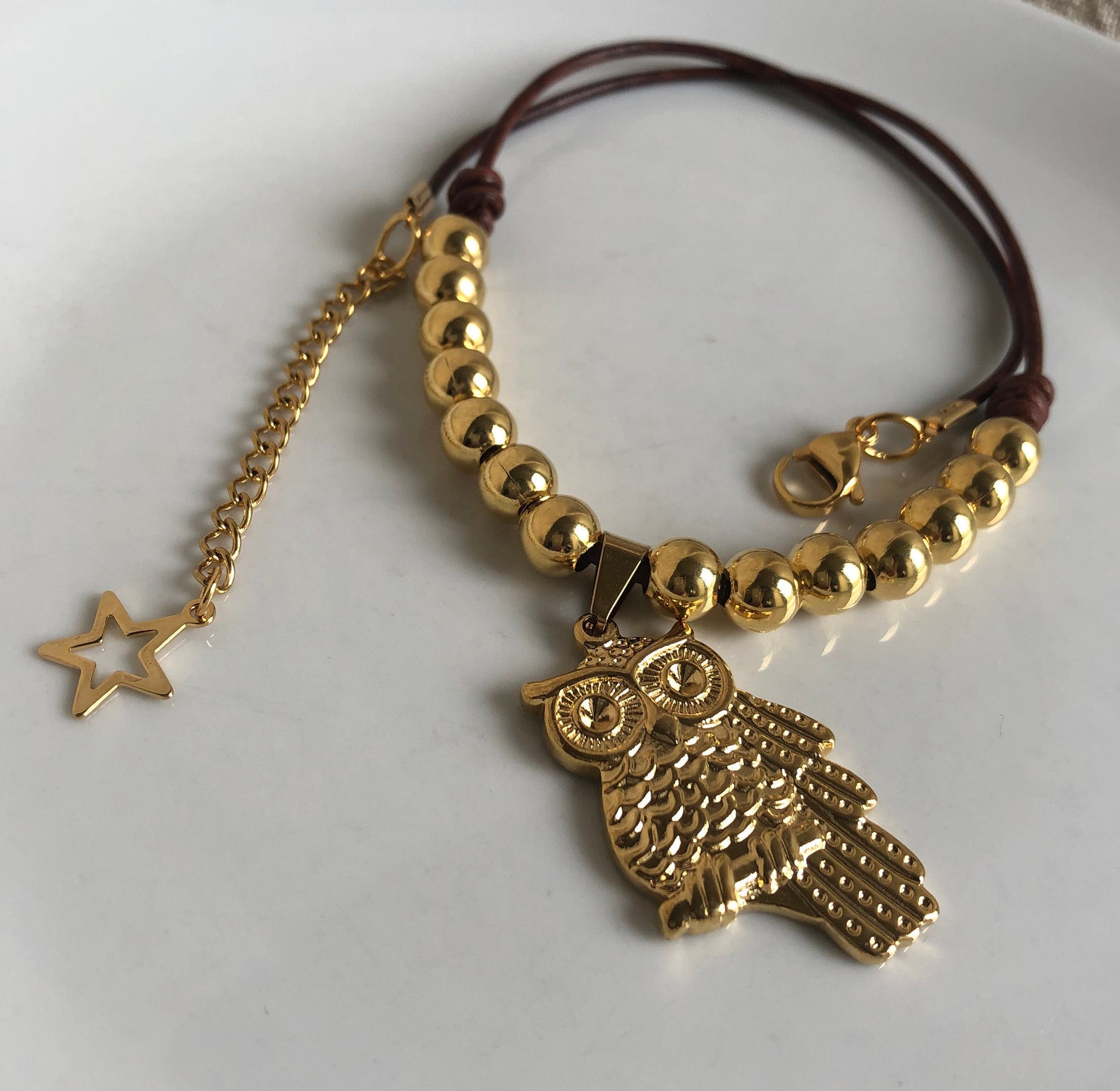 Gold Owl Necklace Owl Pendant Gold Pendant Necklace Womens Etsy UK