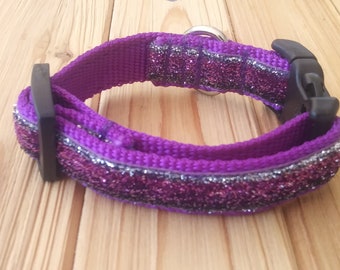 Purple glitter toy size adjustable dog collar