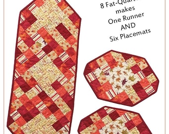 Take-Out Fat-Quarter Table Runner and Placemat Pattern, Beginning Level, Easy To Sew, Fat-Quarter Friendly, Digital Download, Instant PDF