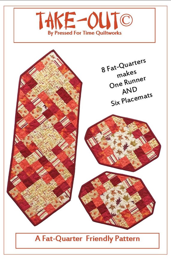 Take Out Fat Quarter Table Runner And Placemat Pattern Etsy etsy