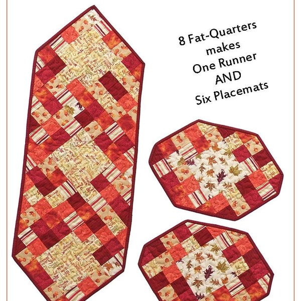 Take-Out Fat-Quarter Table Runner and Placemat Pattern, Beginning Level, Easy To Sew, Fat-Quarter Friendly, Digital Download, Instant PDF