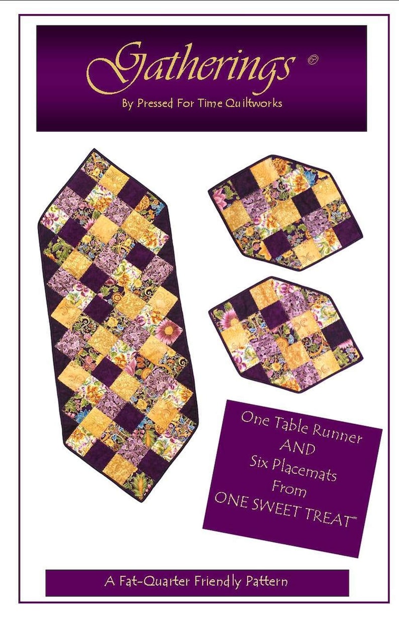 Easy To Sew Fat-Quarter Friendly Digital Download Beginning Level Gatherings Fat-Quarter Table Runner and Placemat Pattern Instant PDF