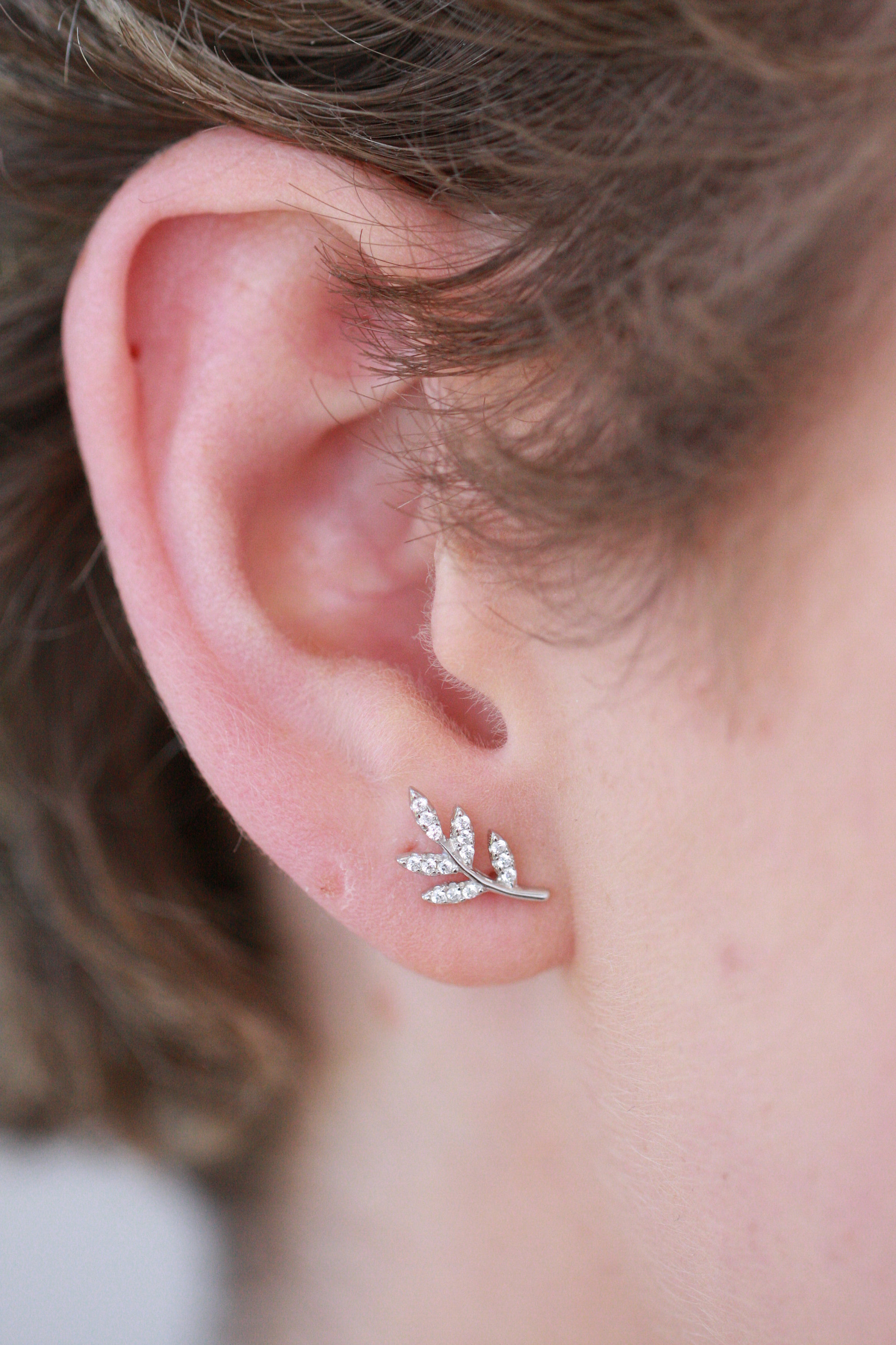 Leaf Crystal Stud Earrings, Sterling Silver Leaf Earrings, Leaf Ear climbers, CZ Leaf Studs, Minimalist Silver Earrings, Wedding Earrings