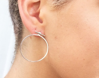 Silver Circle Earrings, Circle Drop Earrings, Silver Hoop Earrings, 925 Sterling Silver Dangle Earrings, Silver Bar Studs, Geometric Jewelry