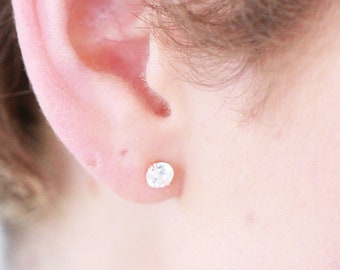 5mm CZ Diamond Stud Earrings. Gold /Rose Gold/ Silver 4 Prong Basket Sterling Silver Earrings, Round Diamond Delicate Studs, Sparkly Stud