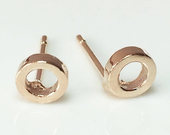 Gold Circle Stud Earrings, Open Circle Earrings,Circle Post Earrings, Shiny Rose Gold Round Studs,Gold Earrings,Geometric Minimalist Jewelry