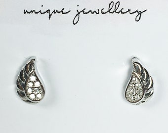 Sterling Silver Wing Earrings, Silver Wing Studs, Crystal Wing Earrings, Angel Wing Earrings, 925 Silver Studs,  Small CZ Crystal Wing Post
