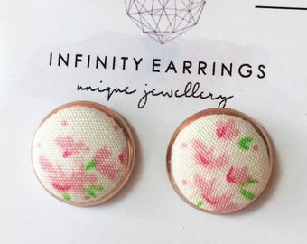 Pink Flower Studs, Fabric Earrings, Pink Flora Earrings, Cotton Fabric Earrings,Soft Pink Earrings, Rose Gold Studs,Birthday Gift for her