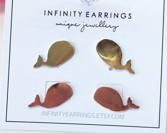Whale Earrings,Whale Stud Earrings, Gold Whale Studs,Sterling Silver Posts,Animal Earring Studs, Minimalist Stud,Marine Ocean Beach Jewelry