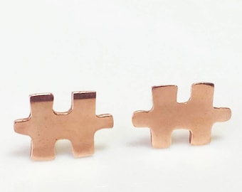Jigsaw Earrings, Jigsaw Puzzle Earrings,Copper Studs Earrings,Puzzle Piece Earrings, Puzzle Jewelry, Minimal Earrings, Minimalist Studs