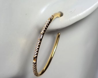 Large Diamond Post Hoop Earrings, CZ Pave Hoop Earrings, Rose Gold Cubic Zirconia Stud Pave , Diamond 1.2" Inch Round Hoop Earrings