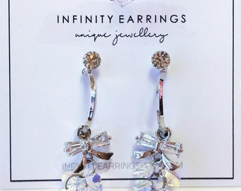 Ribbon Earrings, Bridal Drop Earrings, Crystal Dangle Drop Earrings, Bow Earrings, CZ Bridal Earrings, Bridesmaid Wedding Jewelry Gift