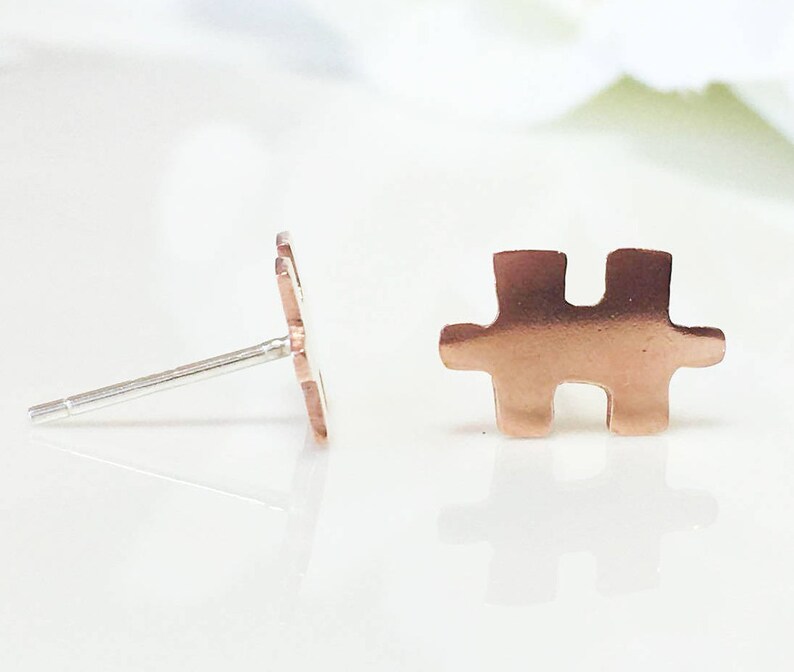 Jigsaw Earrings Minimalist Studs Minimal Earrings Puzzle Jewelry Jigsaw Puzzle Earrings,Copper Studs Earrings,Puzzle Piece Earrings