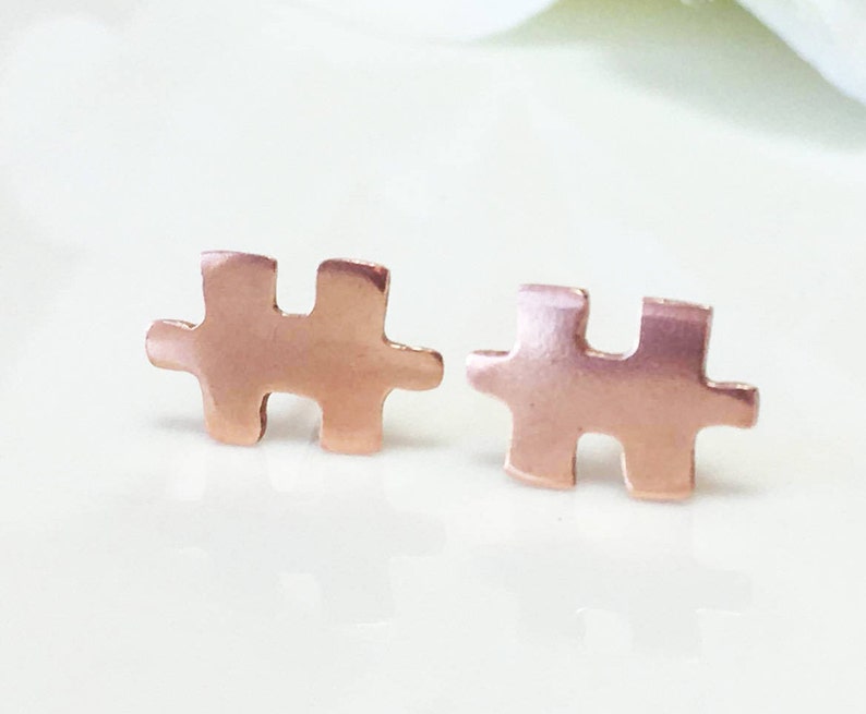 Jigsaw Earrings Minimalist Studs Minimal Earrings Puzzle Jewelry Jigsaw Puzzle Earrings,Copper Studs Earrings,Puzzle Piece Earrings