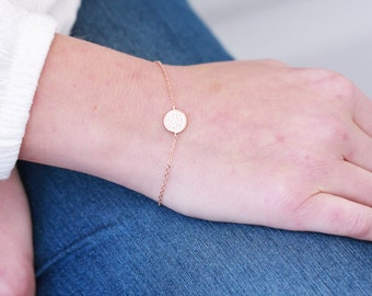 Pave Disc Adjustable Bracelet, 9mm CZ Diamond Disc Bracelet , Sterling Silver Circle Charm,  CZ Pave Rose Gold ,Yellow Gold Dot Bracelet