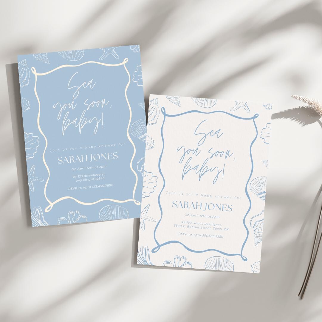 Sea You Soon Baby Shower Invitation Template – Editable Canva Ocean ...