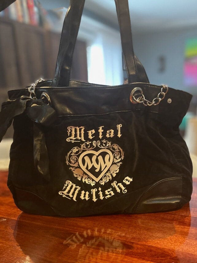 Vintage Metal Mulisha Black Handbag Purse With Chain and Satin Bow. Hot Pink Interior. Great Condition Etsy