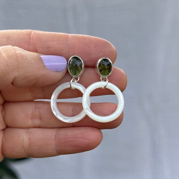 MOP + Moldavite Earrings