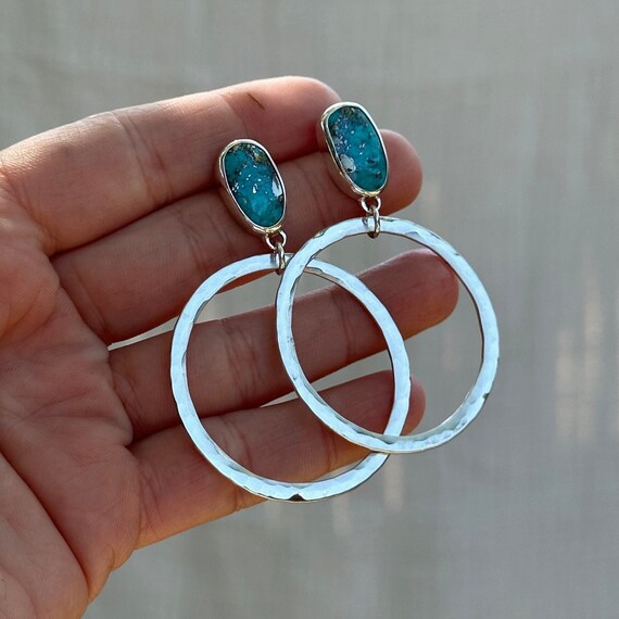 Hammered Turquoise Hoops