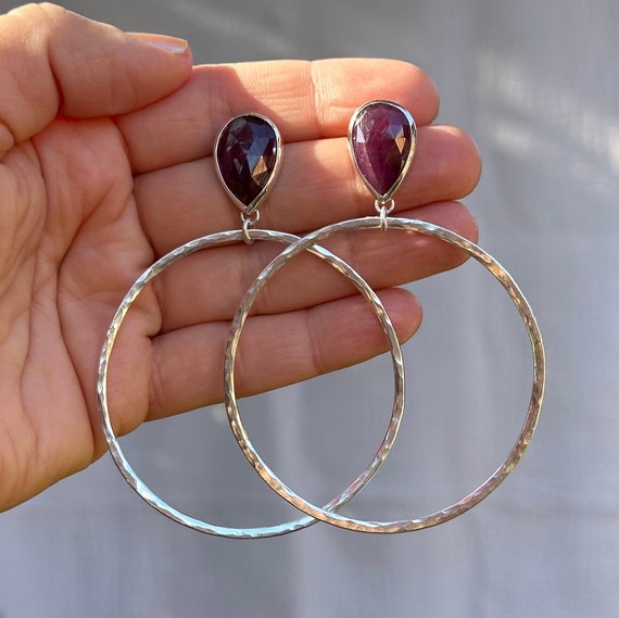 Raspberry Sapphire Hoops