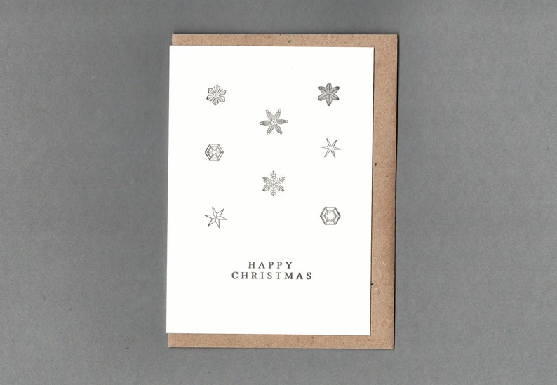 Happy Christmas. Ice crystals. Snow flakes. Vintage Christmas. Letterpress Card. Historical print. Archives. Unlock History. image 1