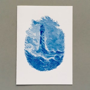 Lighthouse. Bell Rock Lighthouse in a storm. Letterpress Card. Historical print. Archives. History. Unlock History. image 2