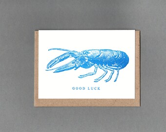 Good Luck. Lucky Lobster. Letterpress Card. Historical print. Archives. History. Unlock History.