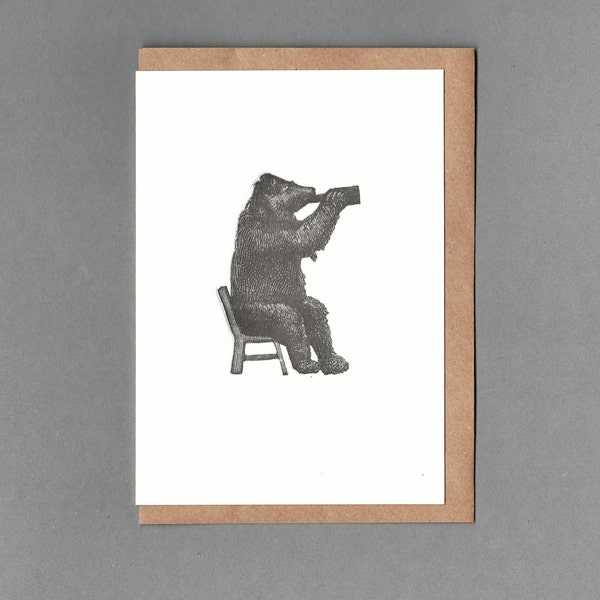 Beer Bear. Letterpress Card. Go Wild Collection